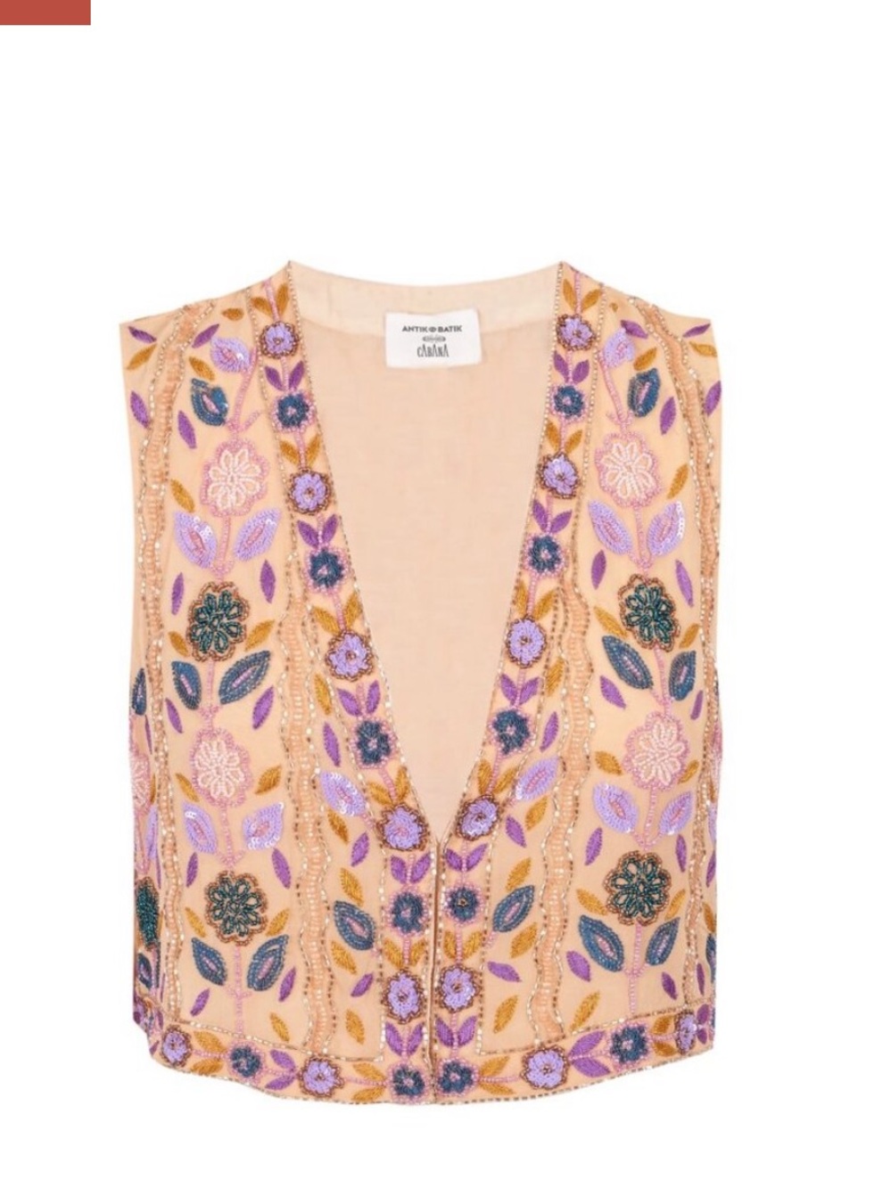 Available ANTIK BATIK Cabana Hand-embroidered gilet Zeniba Top $450 NWT small